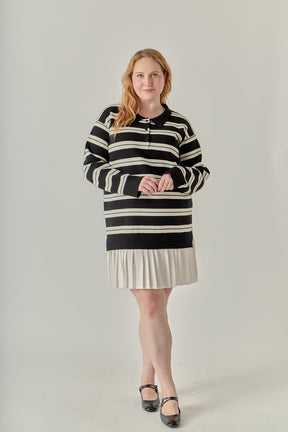 Plus Size Stripe Polo Mixed Media Mini Dress