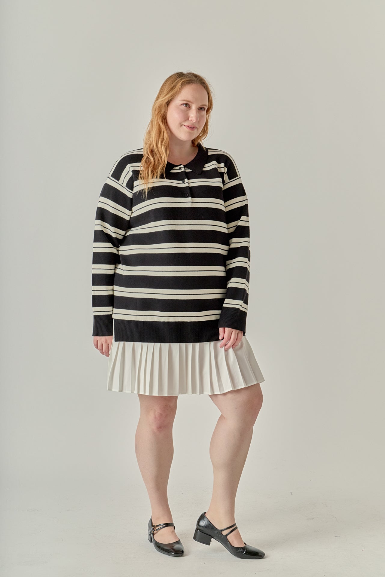 Plus Size Stripe Polo Mixed Media Mini Dress