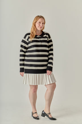 Plus Size Stripe Polo Mixed Media Mini Dress