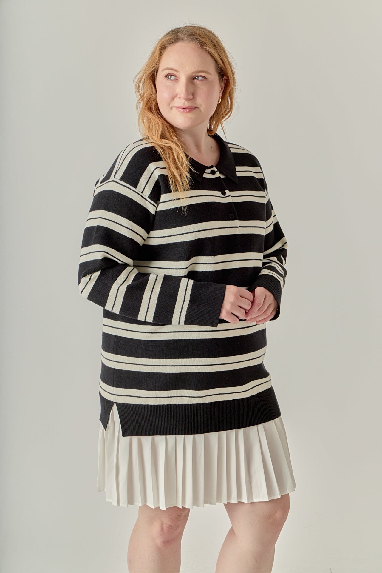 Plus Size Stripe Polo Mixed Media Mini Dress