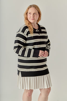 Plus Size Stripe Polo Mixed Media Mini Dress