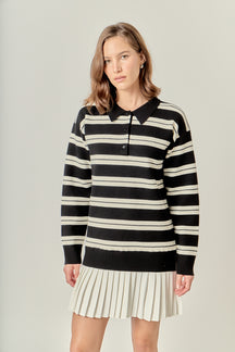 Petite Stripe Polo Mixed Media Mini Dress
