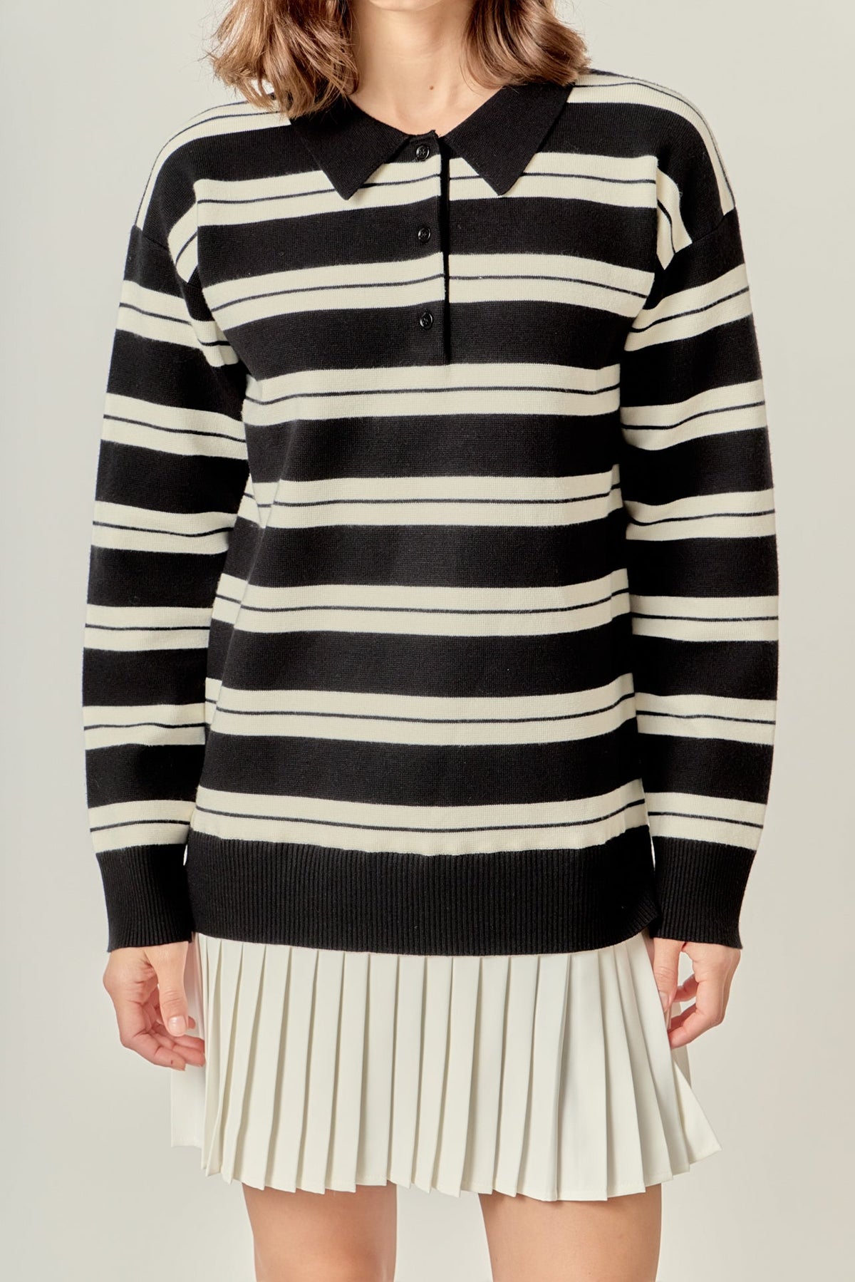 ENGLISH FACTORY - Stripe Polo Mixed Media Mini Dress - DRESSES available at Objectrare