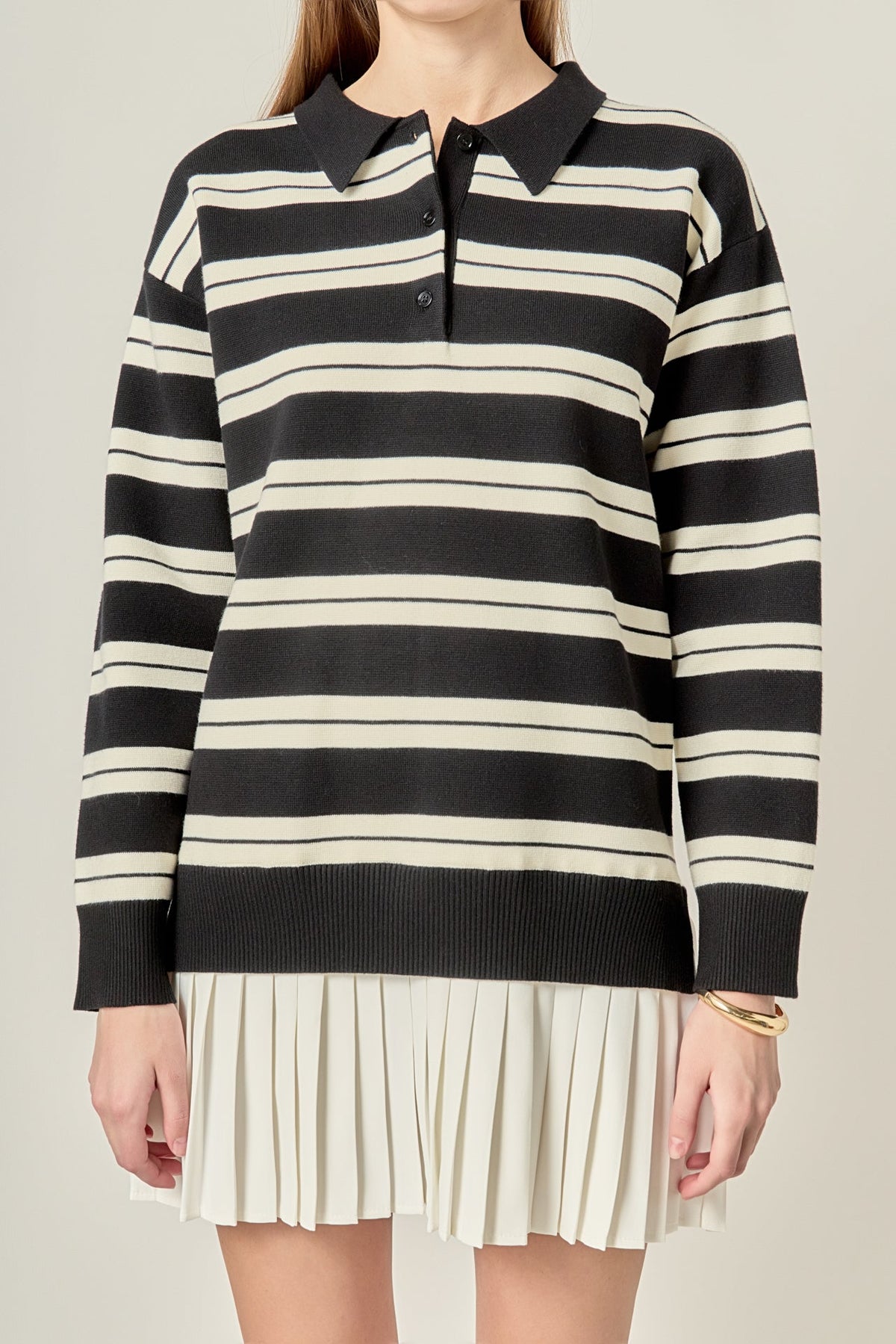 ENGLISH FACTORY - Stripe Polo Mixed Media Mini Dress - DRESSES available at Objectrare