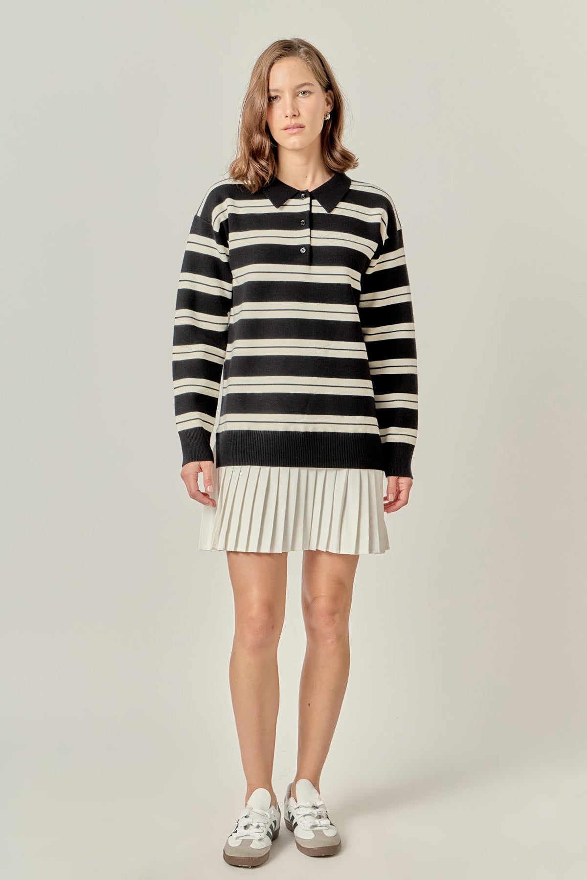 ENGLISH FACTORY - Stripe Polo Mixed Media Mini Dress - DRESSES available at Objectrare