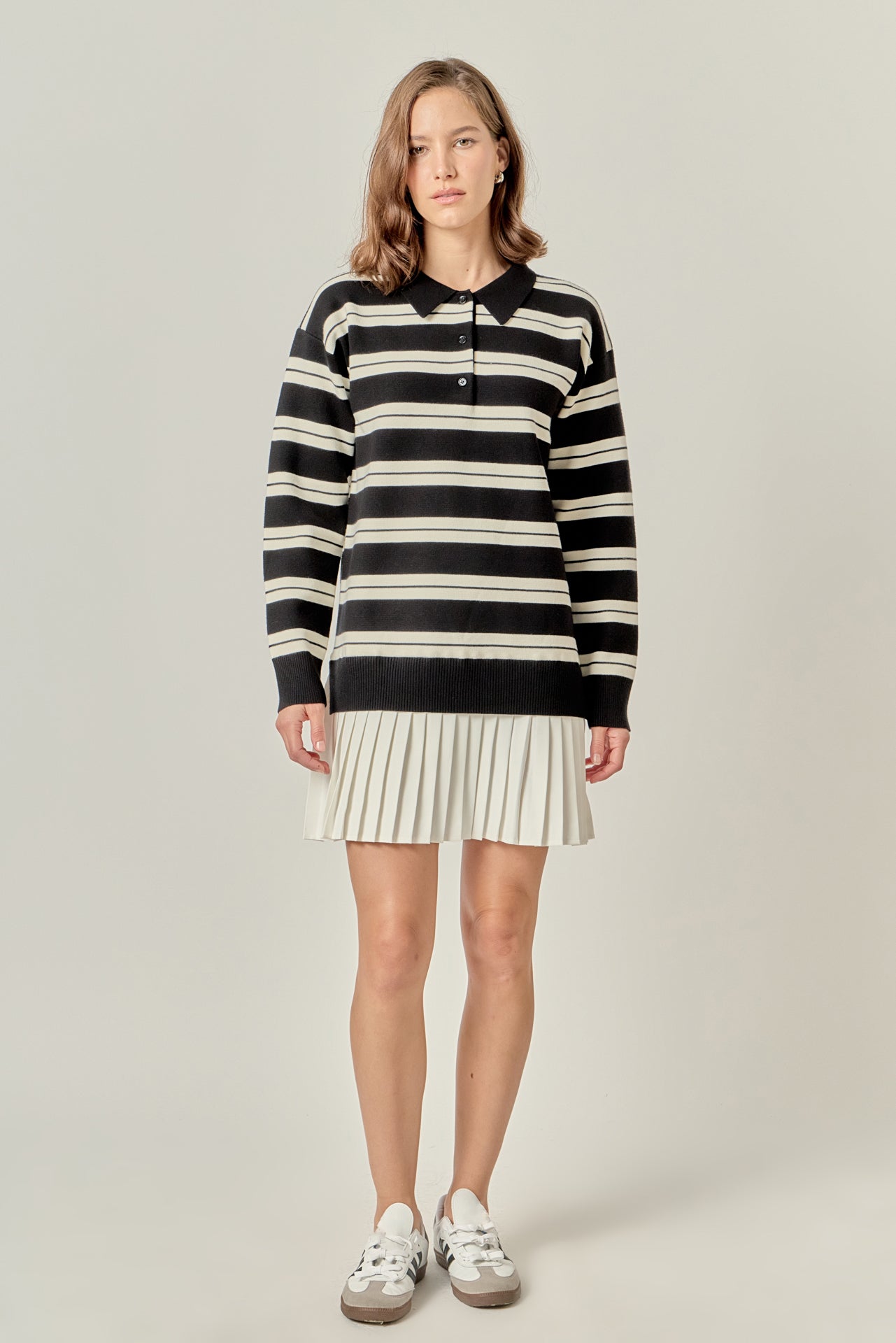 ENGLISH FACTORY - Stripe Polo Mixed Media Mini Dress - DRESSES available at Objectrare