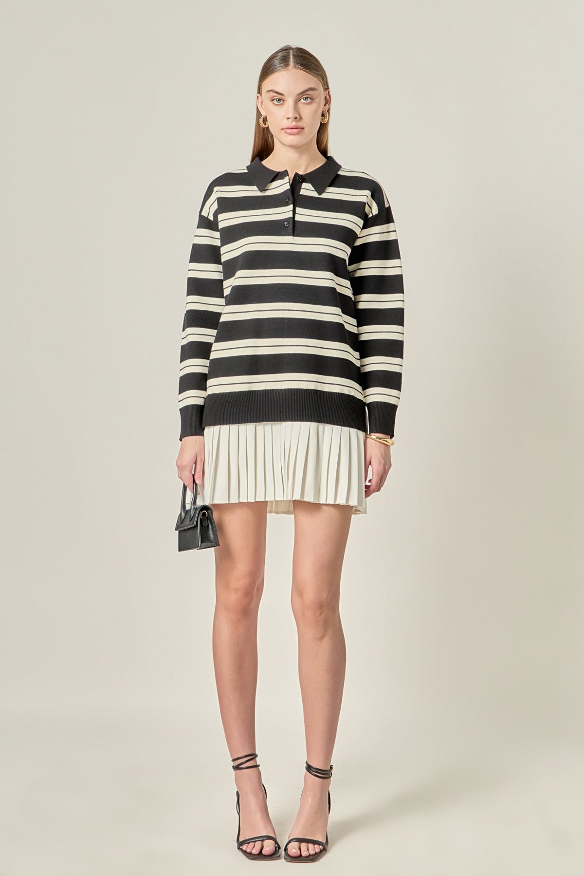 ENGLISH FACTORY - Stripe Polo Mixed Media Mini Dress - DRESSES available at Objectrare