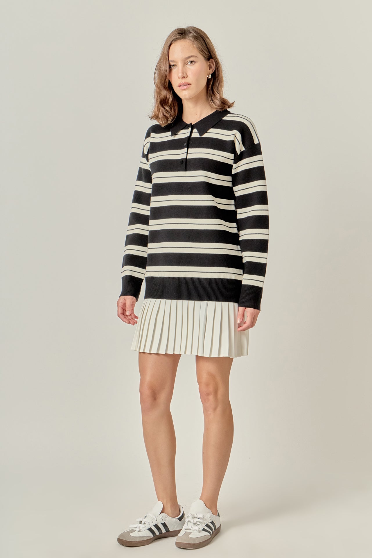Petite Stripe Polo Mixed Media Mini Dress