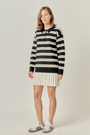 ENGLISH FACTORY - Stripe Polo Mixed Media Mini Dress - DRESSES available at Objectrare