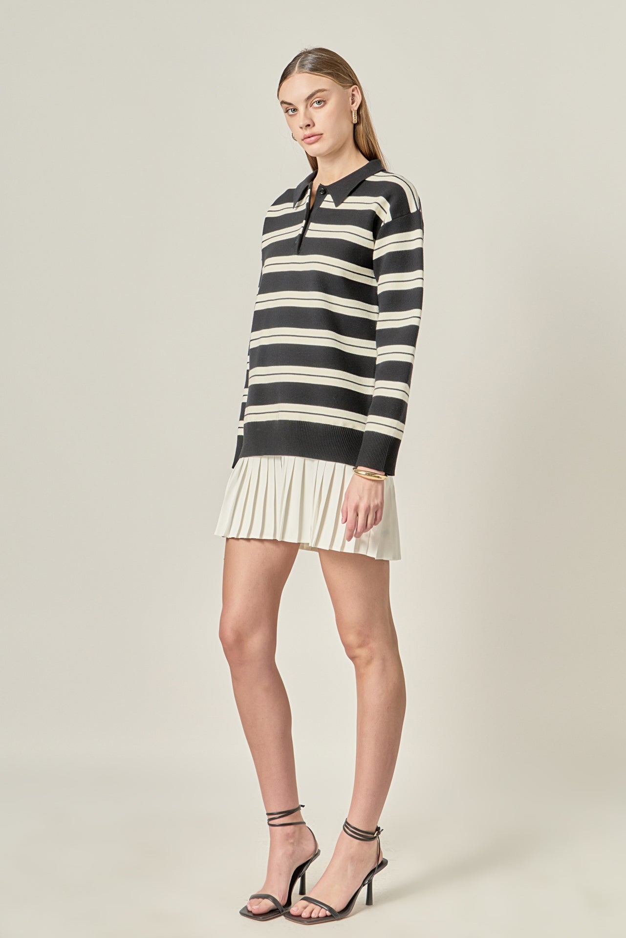 ENGLISH FACTORY - Stripe Polo Mixed Media Mini Dress - DRESSES available at Objectrare