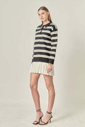 ENGLISH FACTORY - Stripe Polo Mixed Media Mini Dress - DRESSES available at Objectrare