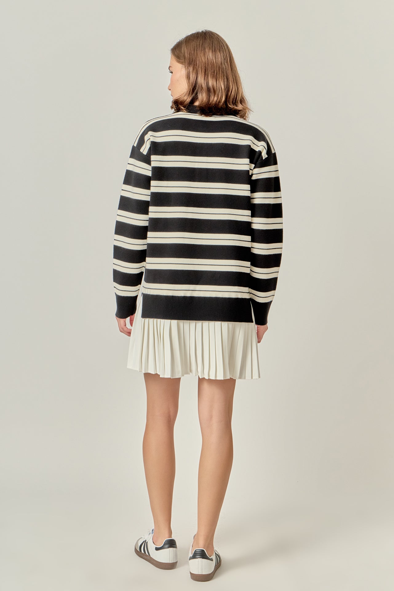 ENGLISH FACTORY - Stripe Polo Mixed Media Mini Dress - DRESSES available at Objectrare