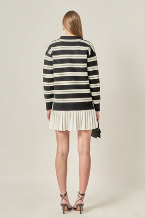 ENGLISH FACTORY - Stripe Polo Mixed Media Mini Dress - DRESSES available at Objectrare