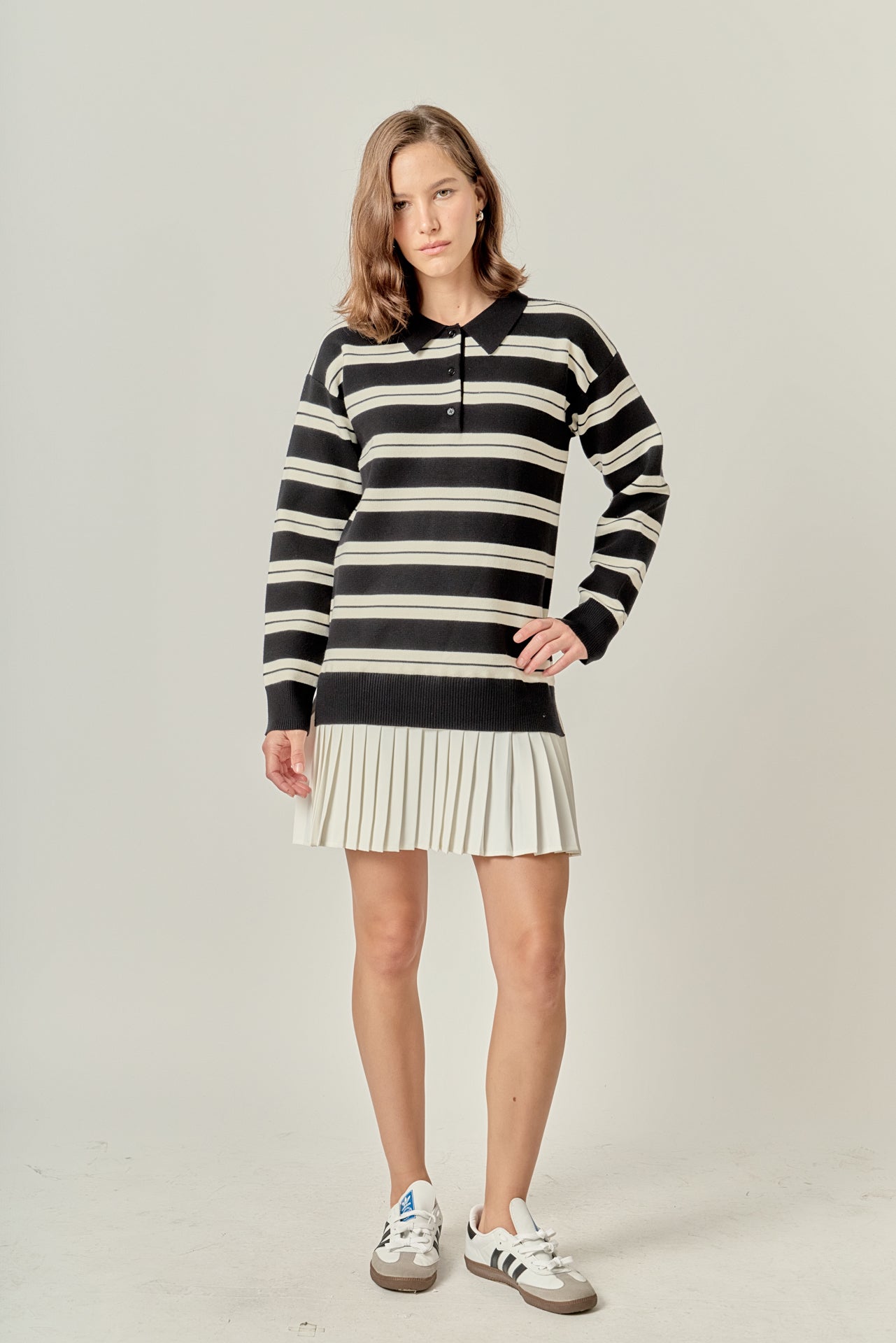 Petite Stripe Polo Mixed Media Mini Dress