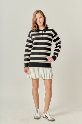 Petite Stripe Polo Mixed Media Mini Dress