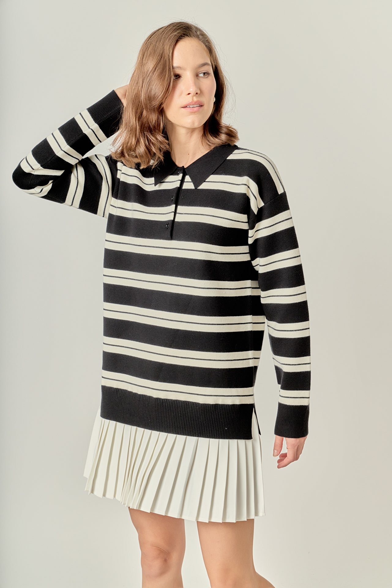 Petite Stripe Polo Mixed Media Mini Dress