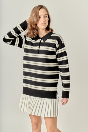 Petite Stripe Polo Mixed Media Mini Dress