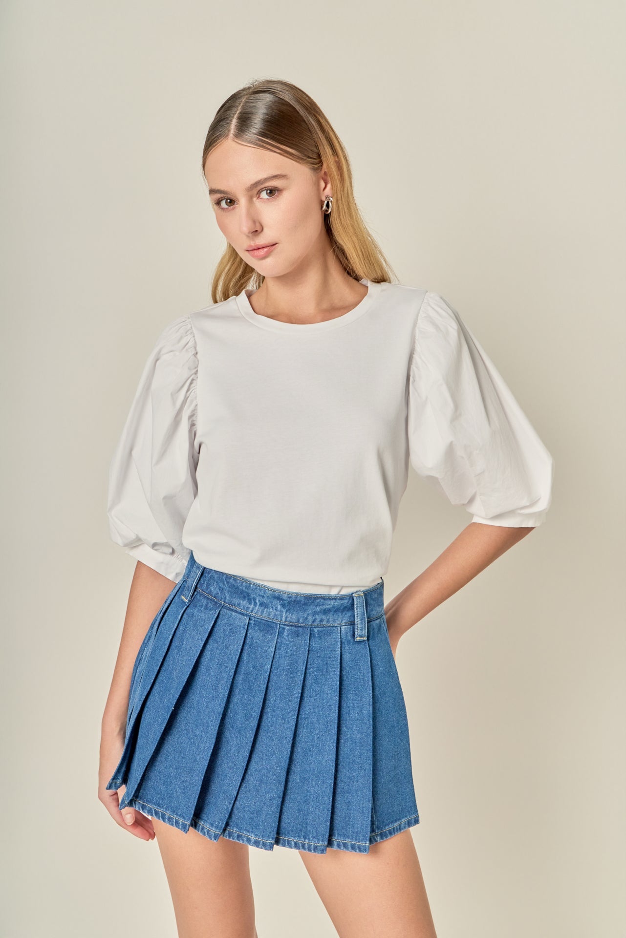 Pleated Denim Skort