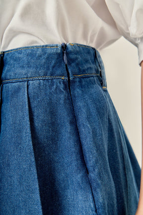 Pleated Denim Skort
