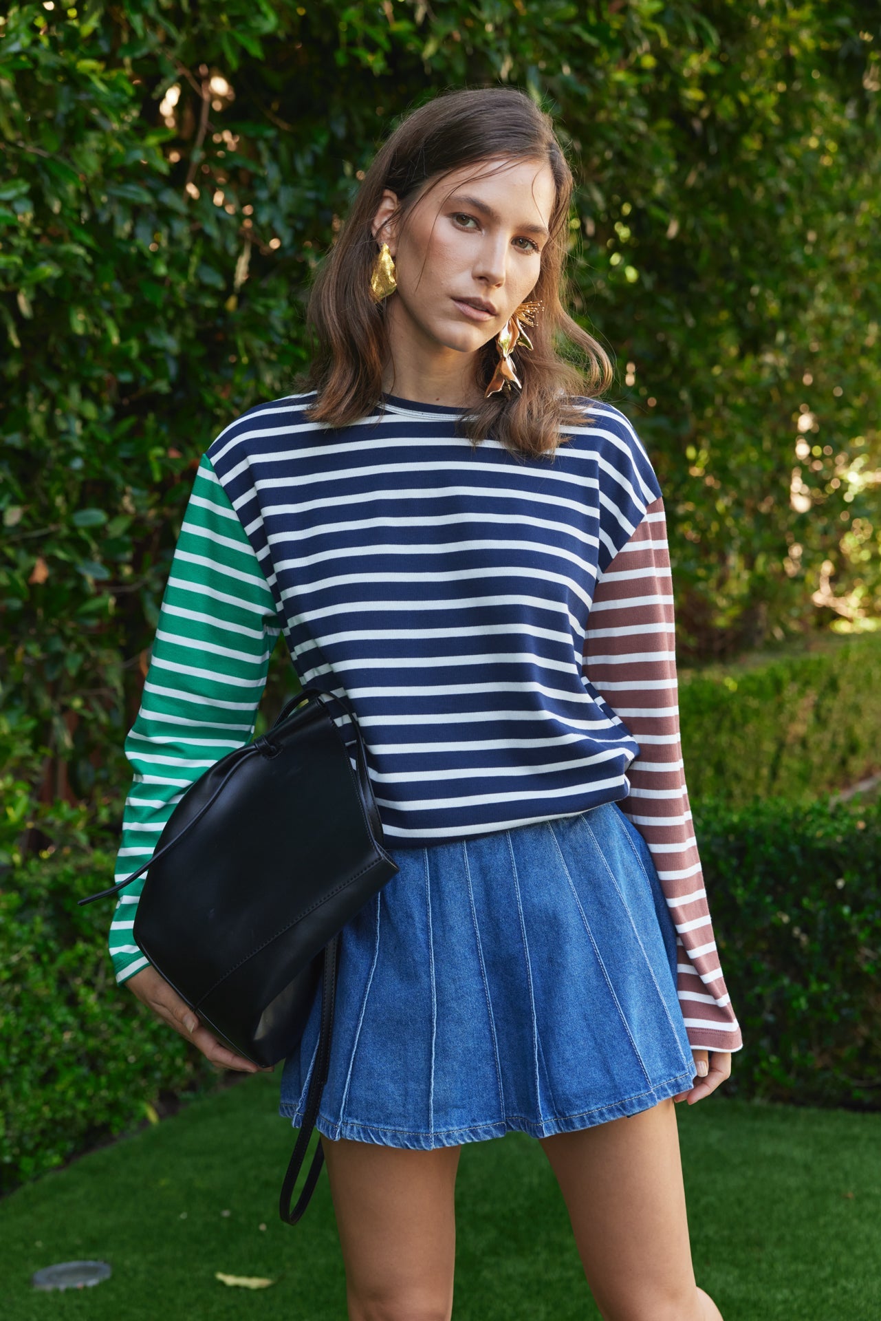 Pleated Denim Skort
