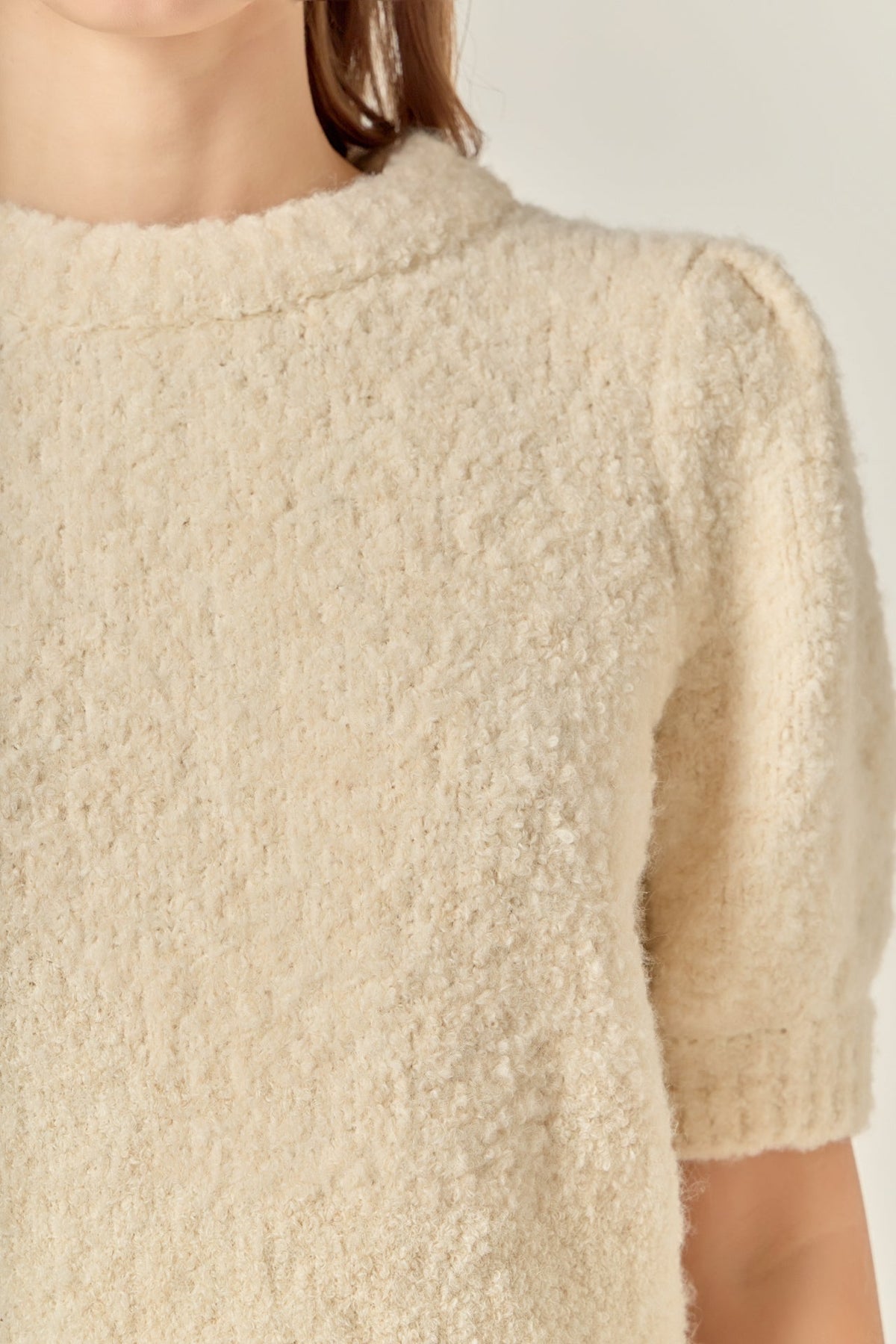 Boucle Puff Sleeve Knit Top