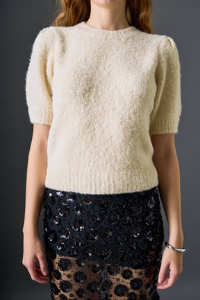 ENGLISH FACTORY - Boucle Puff Sleeve Knit Top - TOPS available at Objectrare