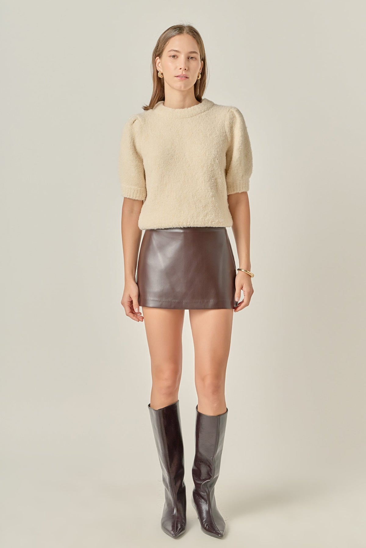 Boucle Puff Sleeve Knit Top