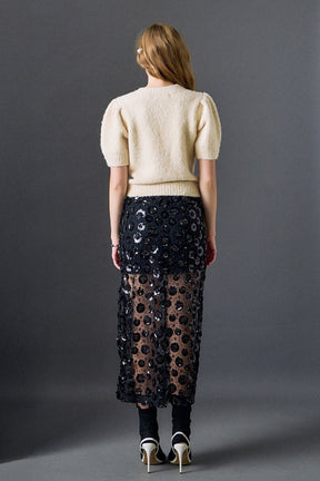 ENGLISH FACTORY - Boucle Puff Sleeve Knit Top - TOPS available at Objectrare