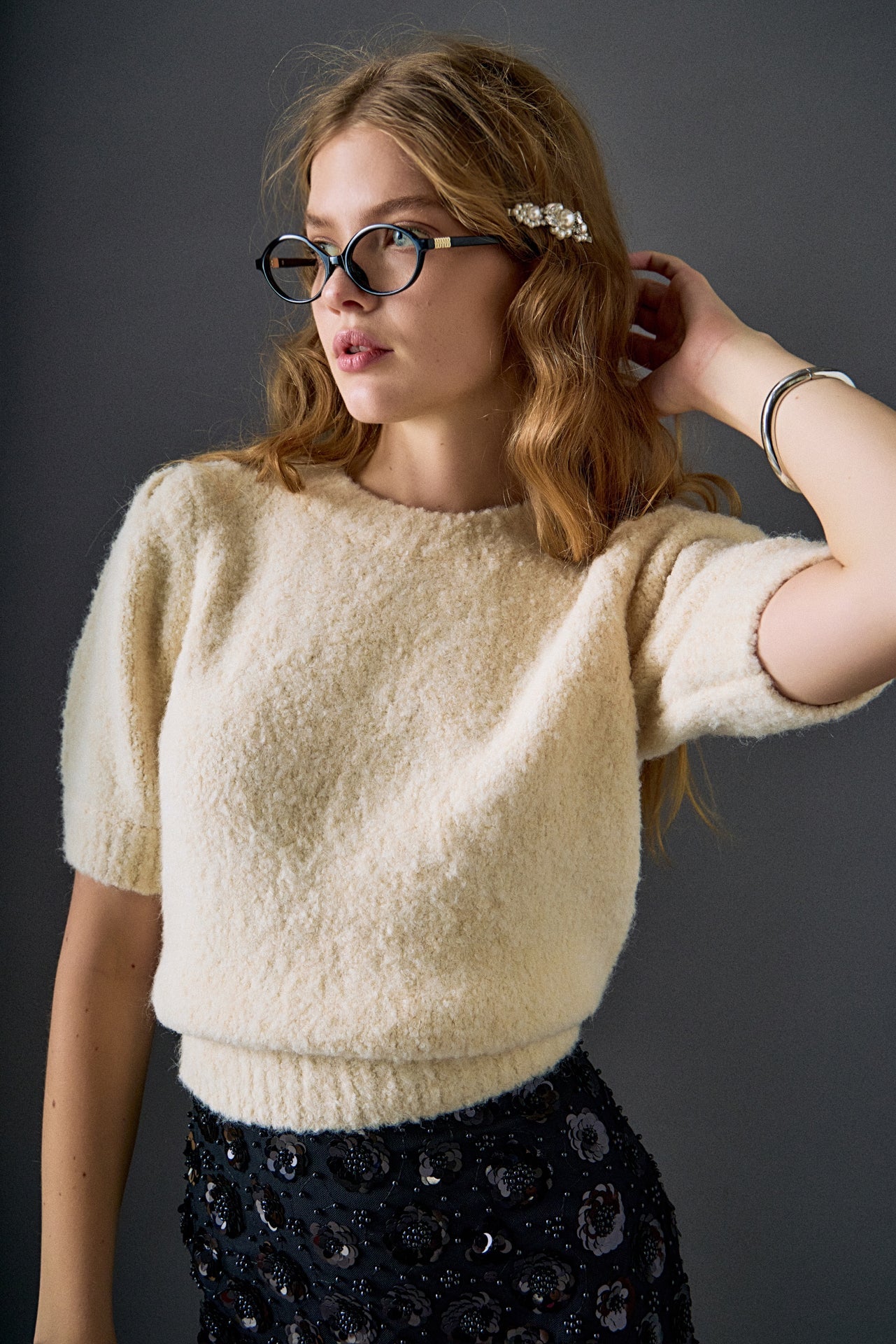 ENGLISH FACTORY - Boucle Puff Sleeve Knit Top - TOPS available at Objectrare