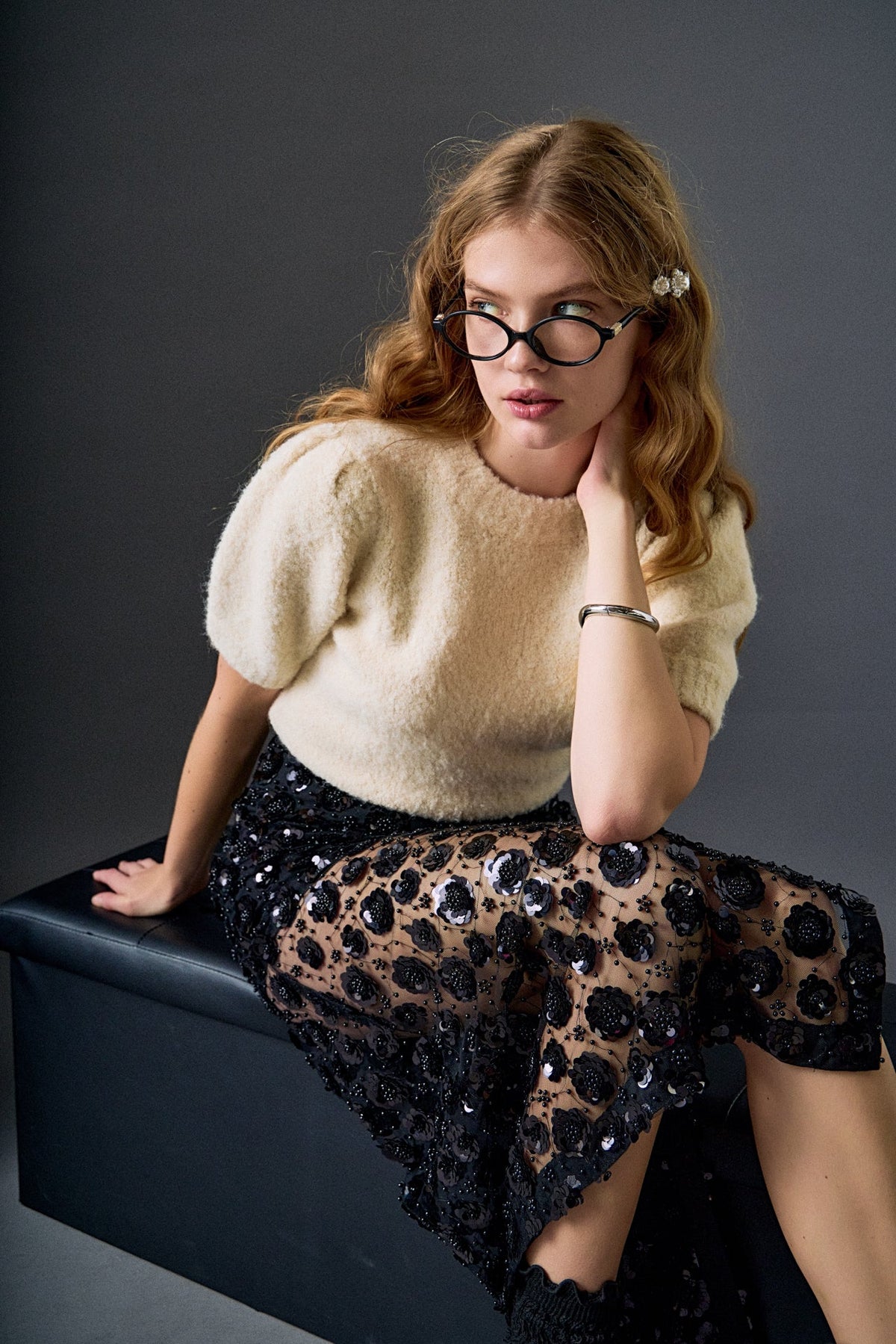 ENGLISH FACTORY - Boucle Puff Sleeve Knit Top - TOPS available at Objectrare