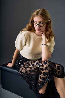 ENGLISH FACTORY - Boucle Puff Sleeve Knit Top - TOPS available at Objectrare