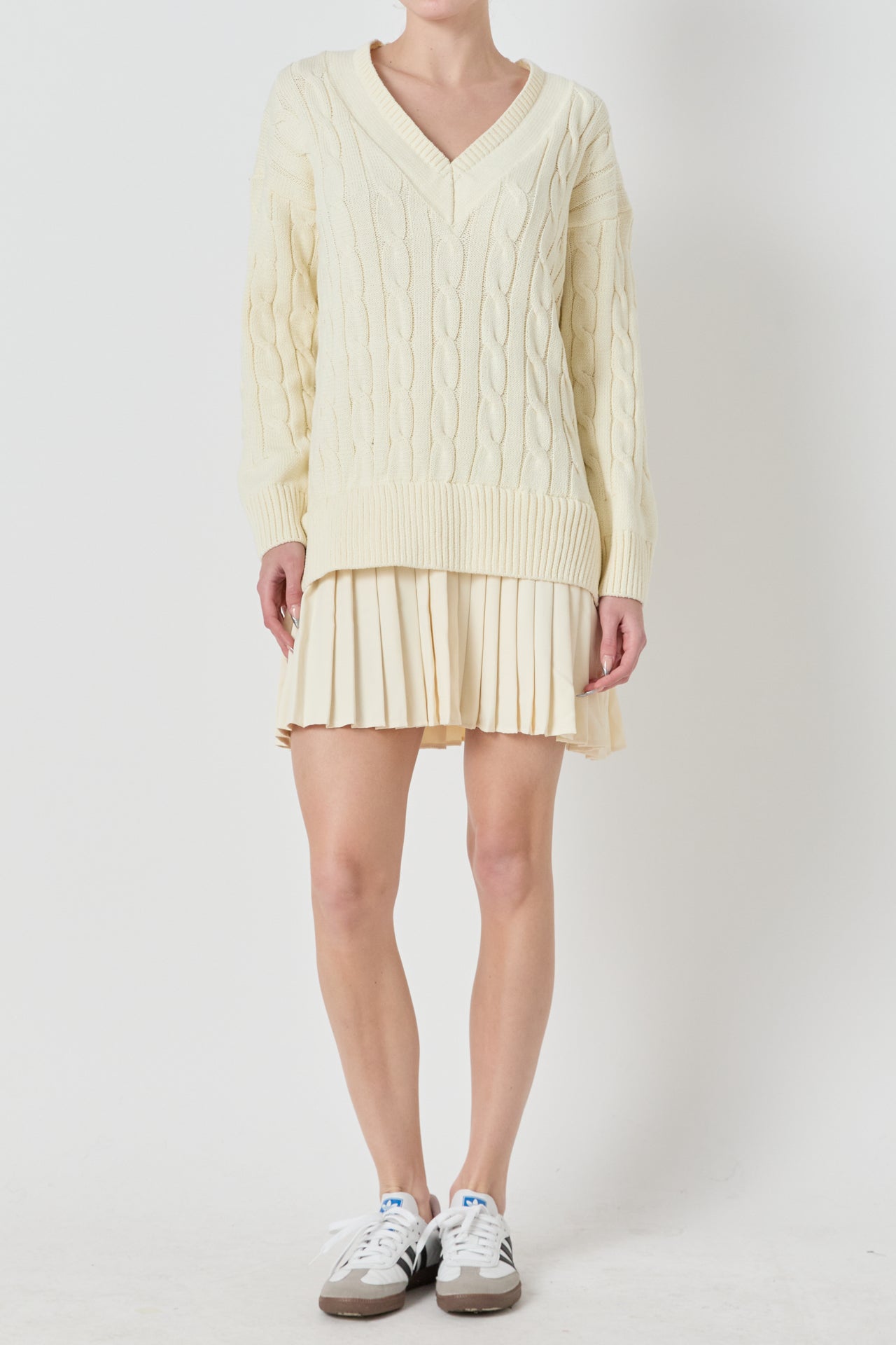 Cable Knit Pleated Mini Dress