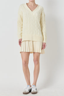 Cable Knit Pleated Mini Dress