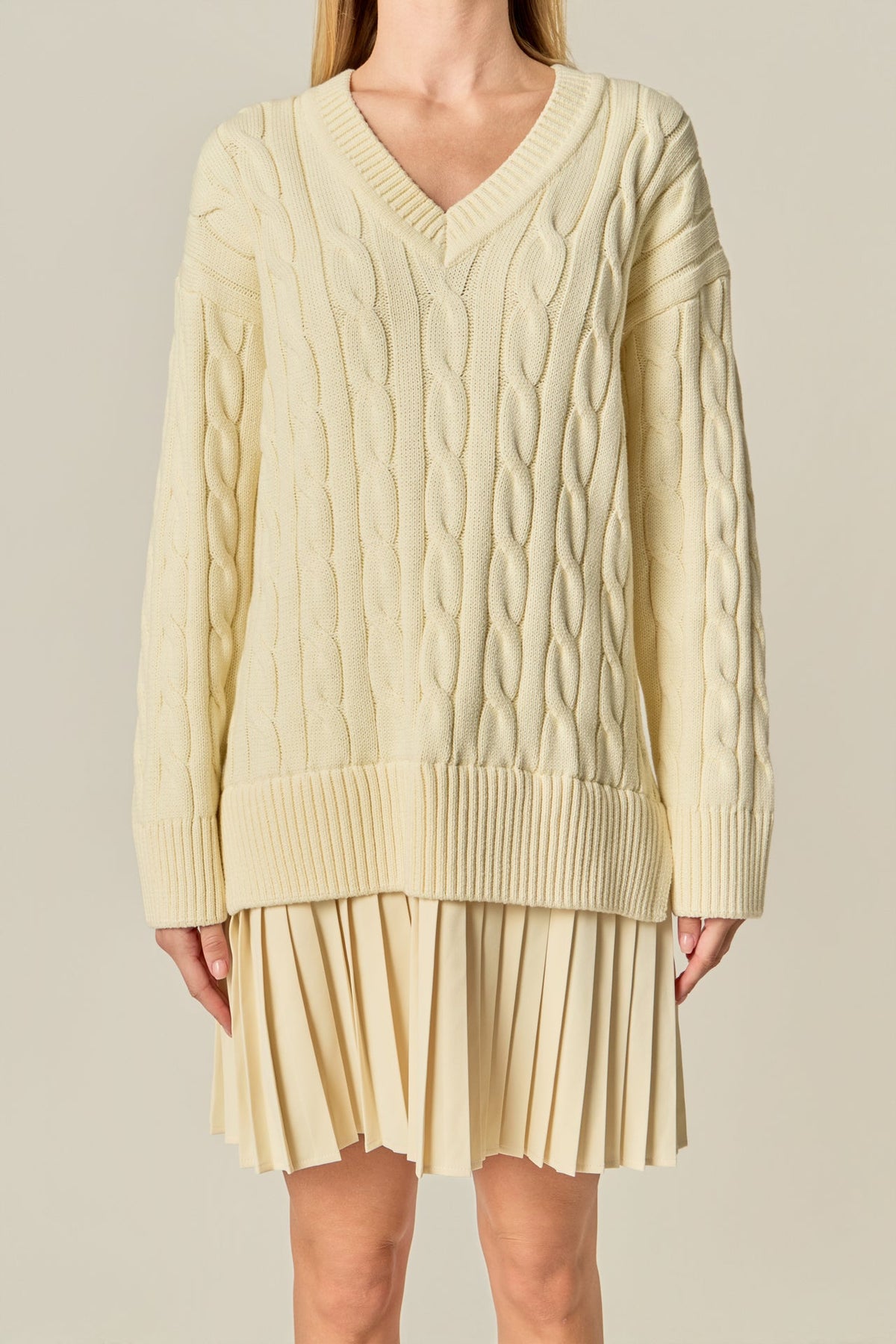 ENGLISH FACTORY - Cable Knit Pleated Mini Dress - DRESSES available at Objectrare