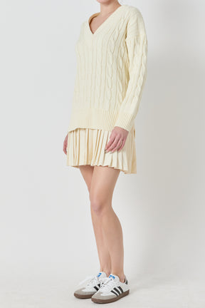 Cable Knit Pleated Mini Dress