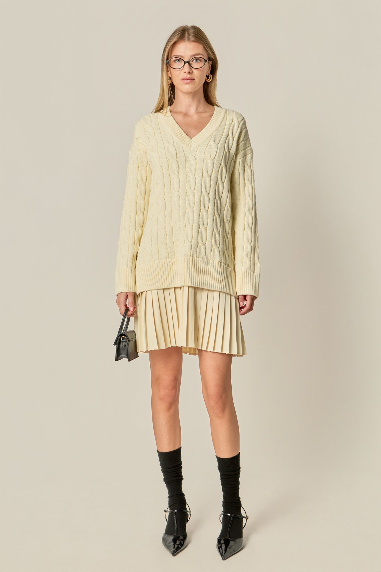 ENGLISH FACTORY - Cable Knit Pleated Mini Dress - DRESSES available at Objectrare
