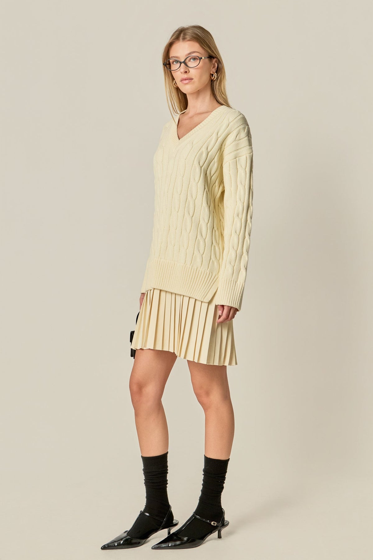 ENGLISH FACTORY - Cable Knit Pleated Mini Dress - DRESSES available at Objectrare