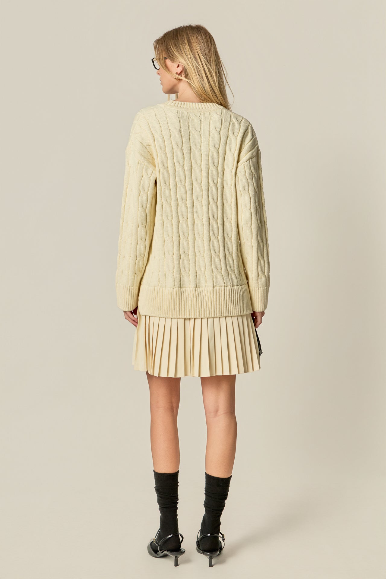 ENGLISH FACTORY - Cable Knit Pleated Mini Dress - DRESSES available at Objectrare