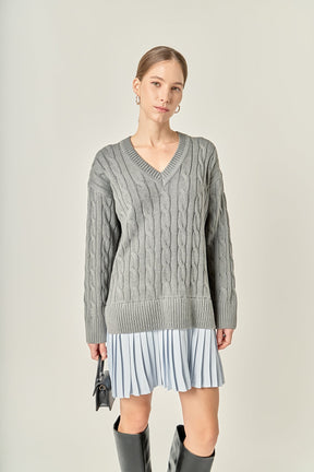 ENGLISH FACTORY - Cable Knit Pleated Mini Dress - DRESSES available at Objectrare