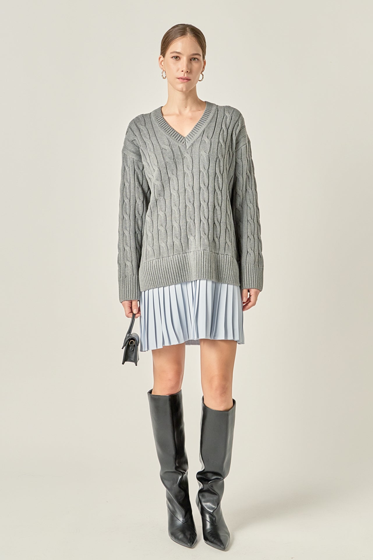 ENGLISH FACTORY - Cable Knit Pleated Mini Dress - DRESSES available at Objectrare