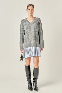 ENGLISH FACTORY - Cable Knit Pleated Mini Dress - DRESSES available at Objectrare