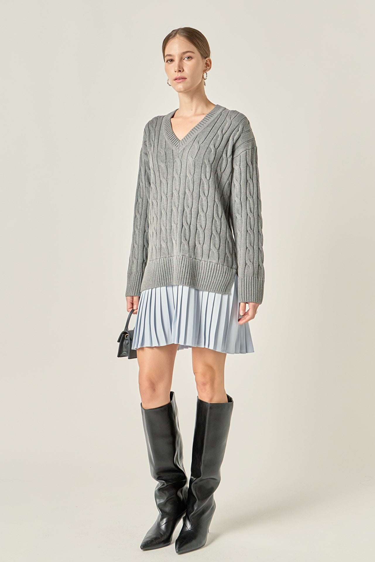 ENGLISH FACTORY - Cable Knit Pleated Mini Dress - DRESSES available at Objectrare