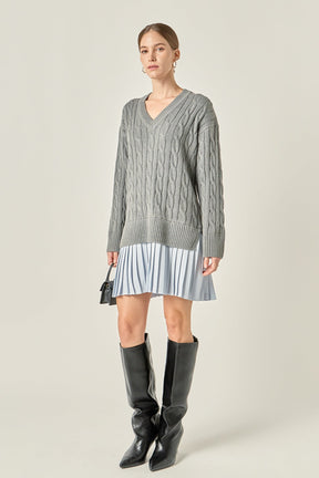 ENGLISH FACTORY - Cable Knit Pleated Mini Dress - DRESSES available at Objectrare