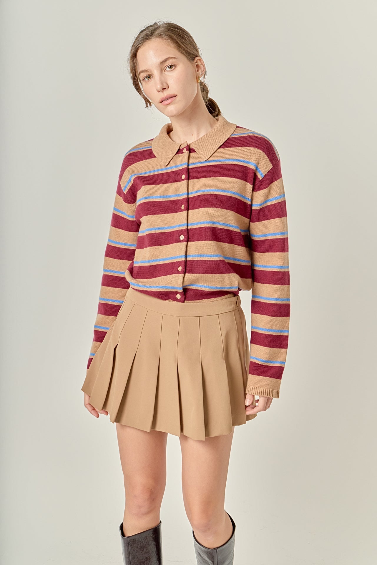 ENGLISH FACTORY - Striped Collar Shirt Cardigan - TOPS available at Objectrare