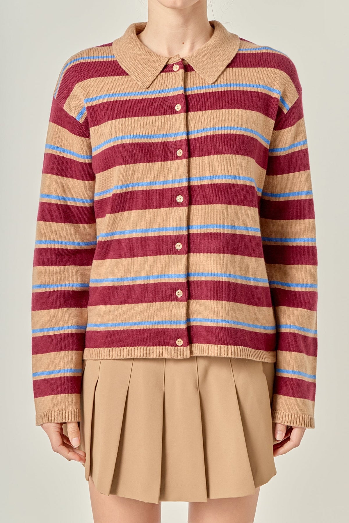 ENGLISH FACTORY - Striped Collar Shirt Cardigan - TOPS available at Objectrare