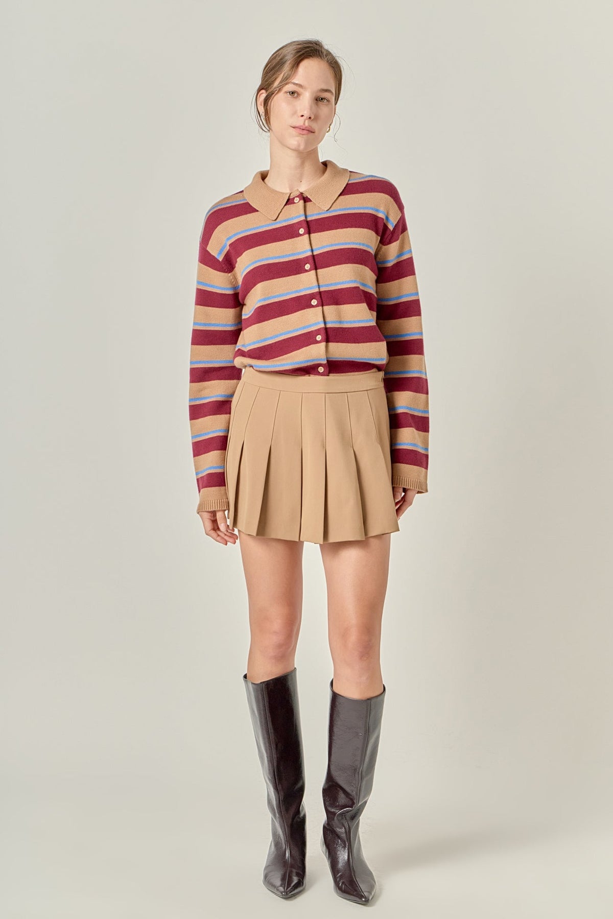 ENGLISH FACTORY - Striped Collar Shirt Cardigan - TOPS available at Objectrare