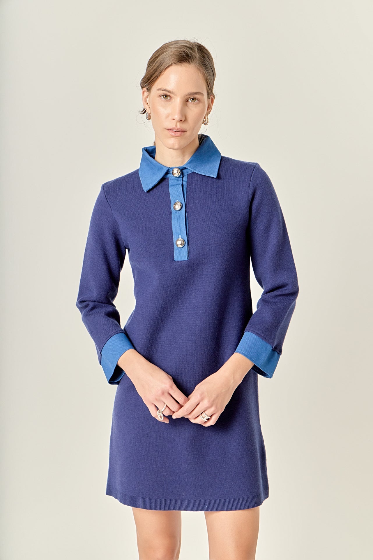 Mixed Media Knit Dress with Denim