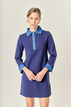 Mixed Media Knit Dress with Denim