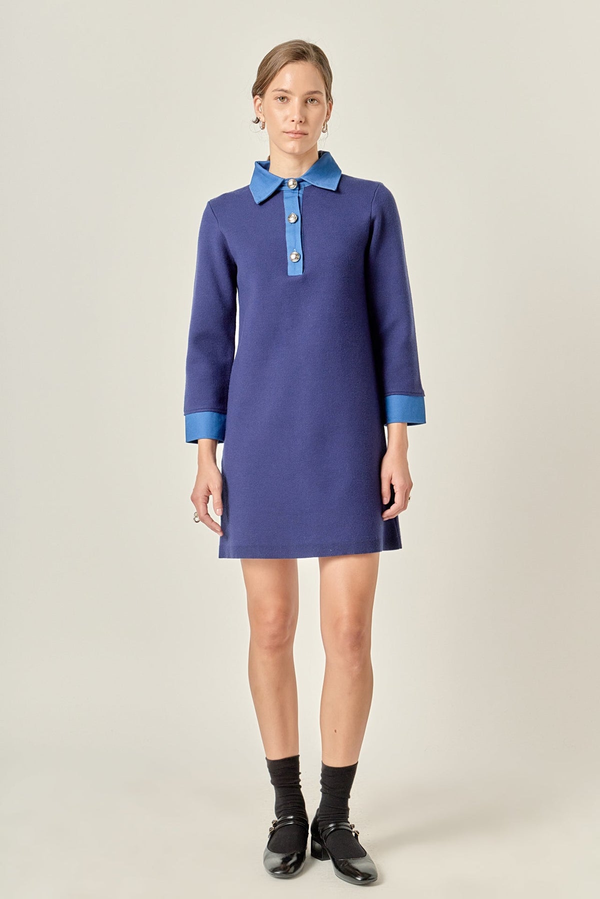 Mixed Media Knit Dress with Denim