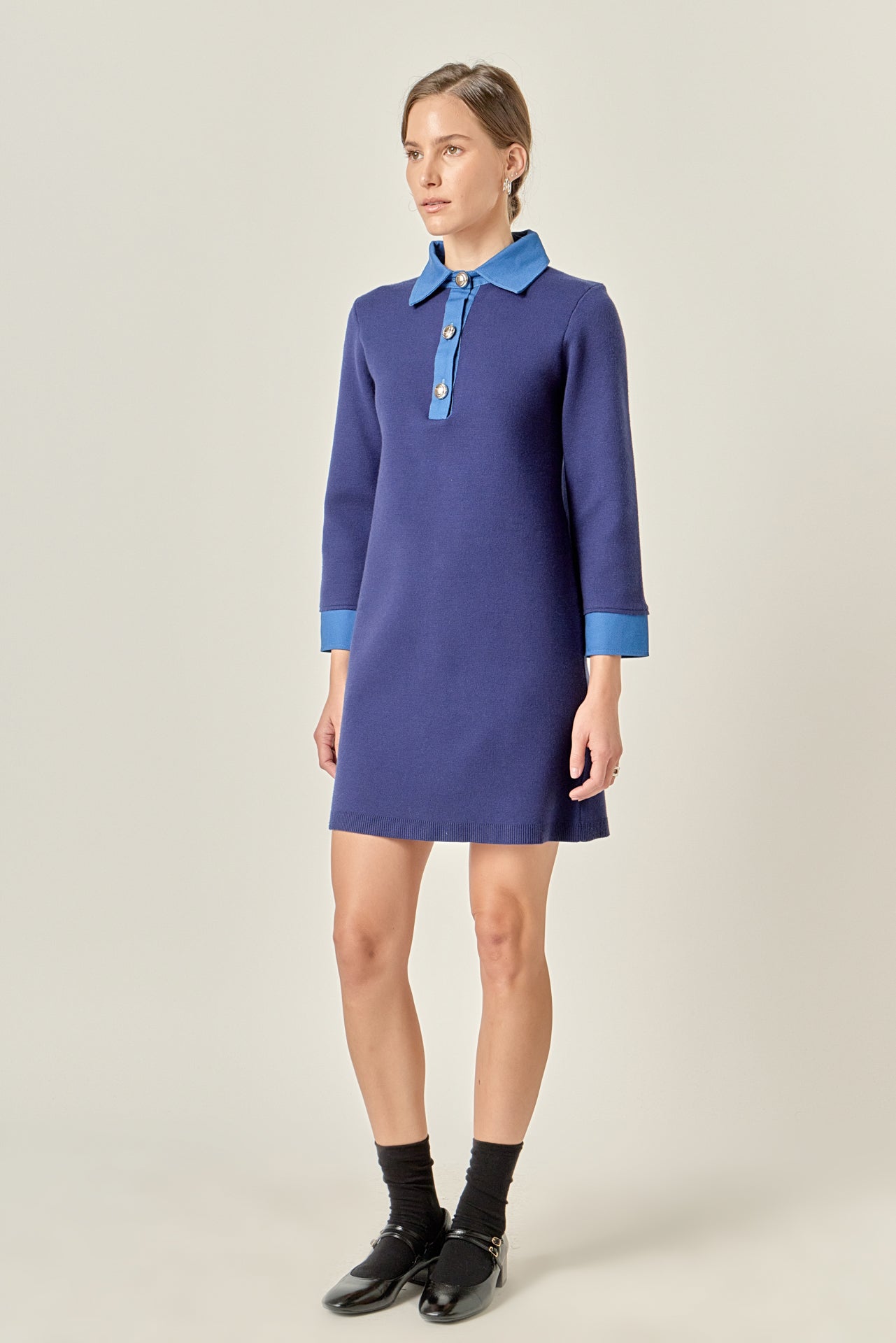 Mixed Media Knit Dress with Denim
